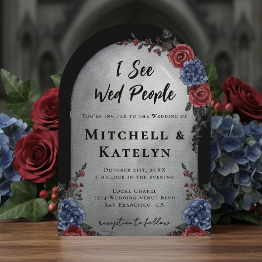 I See Wed People Headstone Floral Gothic Wedding Kaart