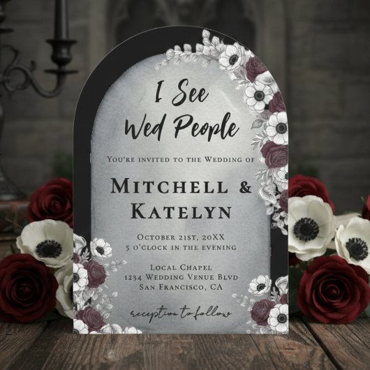 I See Wed People Headstone Floral Gothic Wedding Kaart