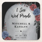 I See Wed People Headstone Floral Gothic Wedding Kartonnen Onderzetters (Voorkant)