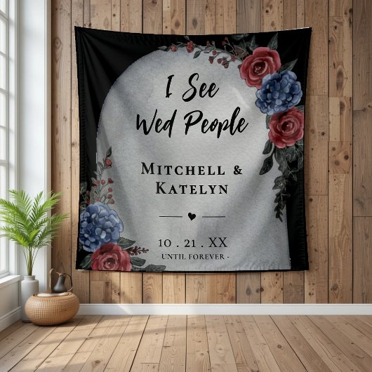 I See Wed People Headstone Floral Gothic Wedding Wandkleed