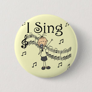 I Sing Musical Stick Figuur T-shirts en cadeautjes Ronde Button 5,7 Cm