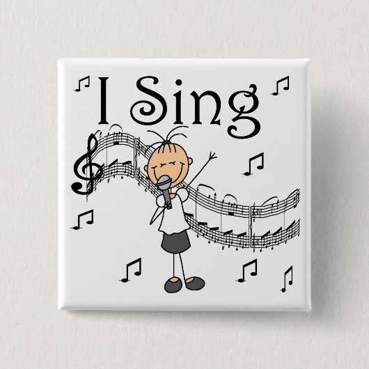 I Sing Musical Stick Figuur T-shirts en cadeautjes Vierkante Button 5,1 Cm (Voorkant)
