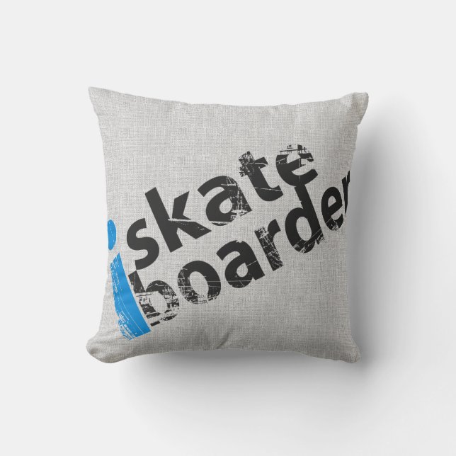 i SkateBoarder Grunge Text Pillow LT Blue Grey Kussen (Voorkant)