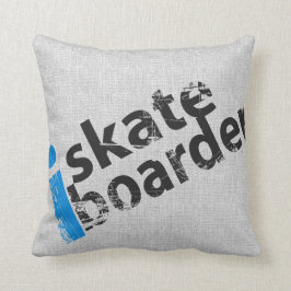 i SkateBoarder Grunge Text Pillow LT Blue Grey Kussen