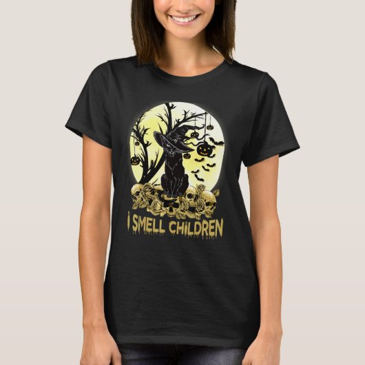 I Smell Children Halloween Costume Black Cat Witch T-shirt (Voorkant)