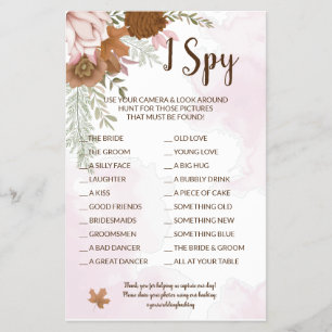 I Spy Boho Autumn Wedding Reception Game Kaart