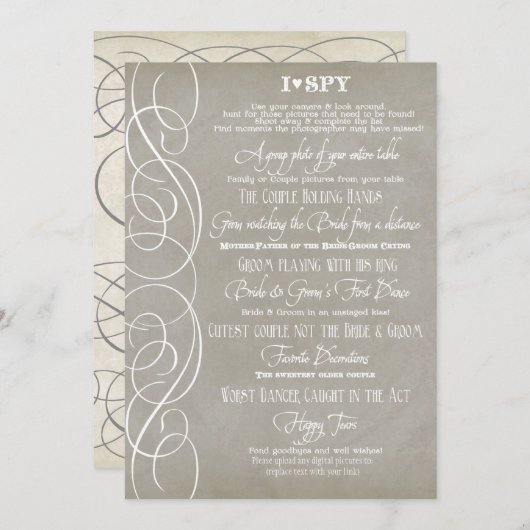 I Spy Heart Typographic Photo Reception Game Kaart (Voorkant / Achterkant)