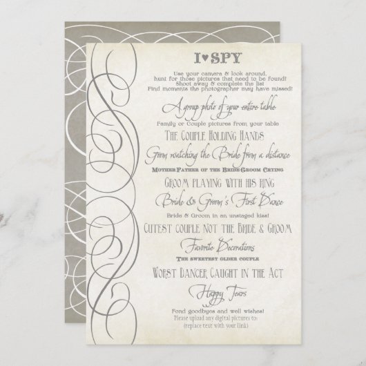 I Spy Heart Typographic Photo Reception Game Kaart (Voorkant / Achterkant)