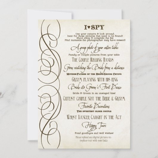 I Spy Heart Typographic Photo Reception Game Kaart (Voorkant)