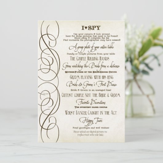 I Spy Heart Typographic Photo Reception Game Kaart (Staand voorkant)