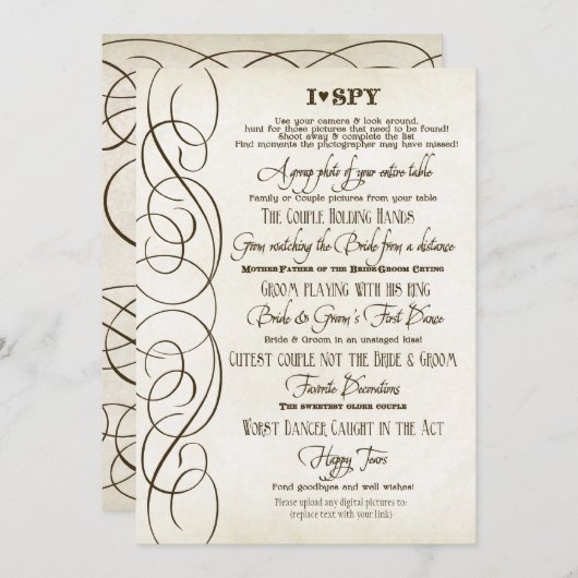 I Spy Heart Typographic Photo Reception Game Kaart (Voorkant / Achterkant)