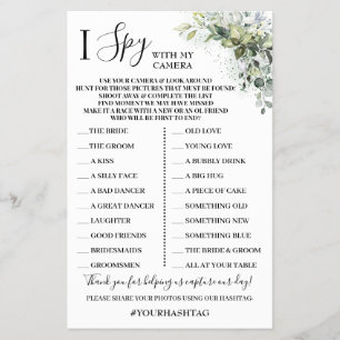 I Spy Weddenschap Opvang Eucalyptus Game Card Flyer