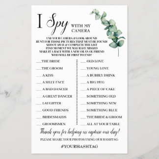 I Spy Weddenschap Opvang Eucalyptus Game Card Flyer