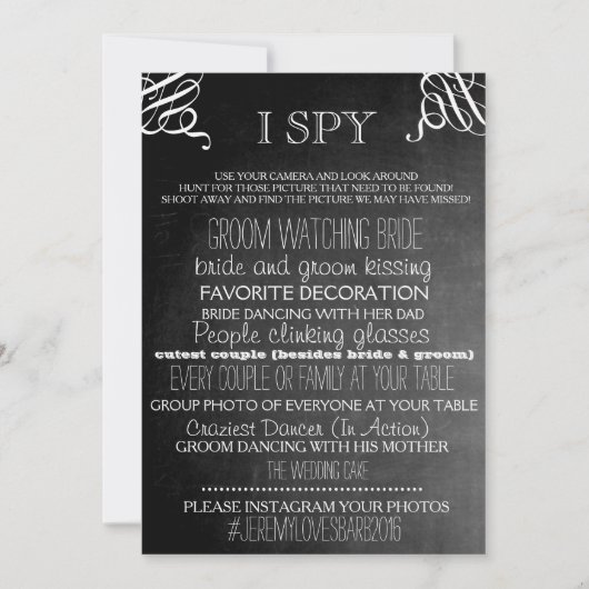 I Spy Wedding Game Chalkboard Edition Kaart (Voorkant)
