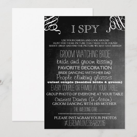 I Spy Wedding Game Chalkboard Edition Kaart (Voorkant / Achterkant)