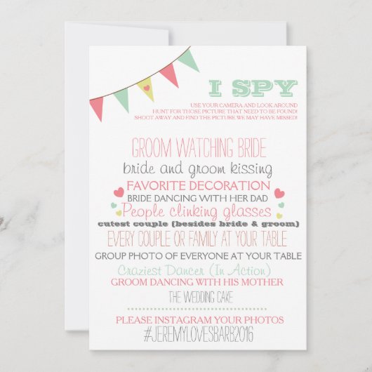 I Spy Wedding Game Kaart (Voorkant)