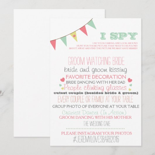 I Spy Wedding Game Kaart (Voorkant / Achterkant)