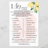 I Spy Wedding Reception Shower Lemons Game Kaart F