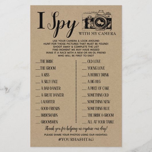 I Spy Wedding Reception Shower Rustic Game Kaart (Voorkant)
