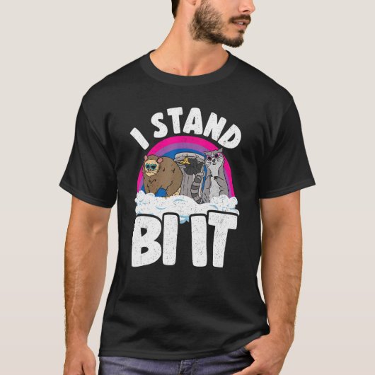 I Stand Bi It Opossum Raccoon Bisexual Pride Flag T-shirt (Voorkant)
