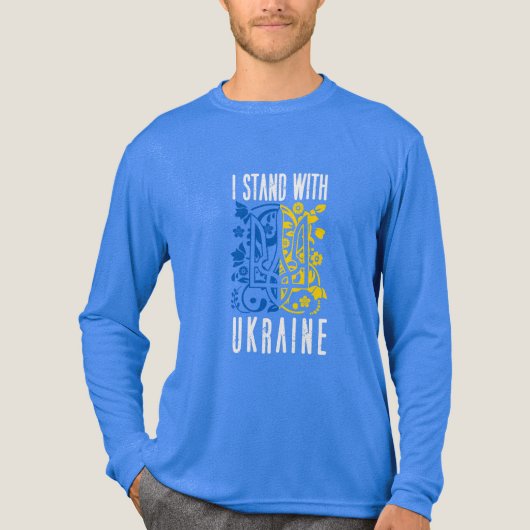 I stand with Ukraine. Coat of Arms of Ukraine.  Tri-Blend Shirt (Voorkant volledig)