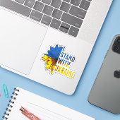 I stand with Ukraine. Sunflower a symbol of Peace. Sticker (Laptop met iPhone)