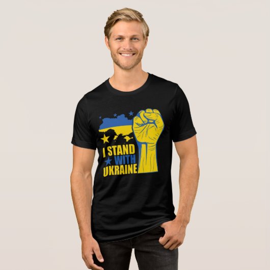 I stand with Ukraine. Support Ukraine. Tri-Blend Shirt (Voorkant volledig)