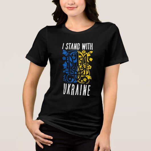 I stand with Ukraine. Trident of Ukraine.  Tri-Blend Shirt (Voorkant)