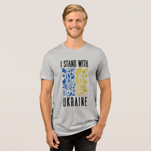 I stand with Ukraine. Trident of Ukraine. Tri-Blend Shirt (Voorkant volledig)