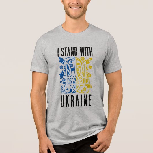 I stand with Ukraine. Trident of Ukraine. Tri-Blend Shirt (Voorkant)
