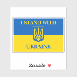 I stand with Ukraine. Ukrainian flag and Trident. Sticker
