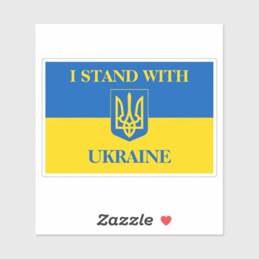 I stand with Ukraine. Ukrainian flag and Trident. Sticker (Vel)