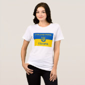 I stand with Ukraine. Ukrainian flag.Coat of Arms Tri-Blend Shirt (Voorkant volledig)