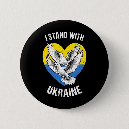 I Stand With Ukraine Ukrainian Flag Heart Doves Pe Ronde Button 5,7 Cm (Voorkant)