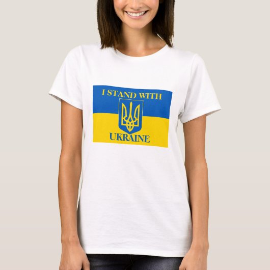 I Stand With Ukraine & Ukrainian Flag & Trident T-shirt (Voorkant)