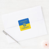 I Stand With Ukraine. Ukrainian Flag & Trident.  Vierkante Sticker (Envelop)