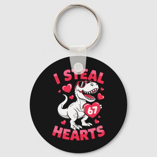 I Steal 67 Hearts Funny 67 Valentine Dinosaur Men  Sleutelhanger (Voorkant)