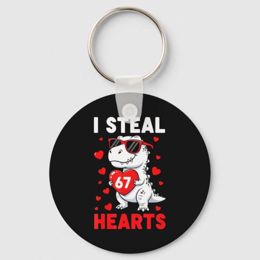 I Steal 67 Hearts Funny 67 Valentine Dinosaur Men Sleutelhanger (Voorkant)