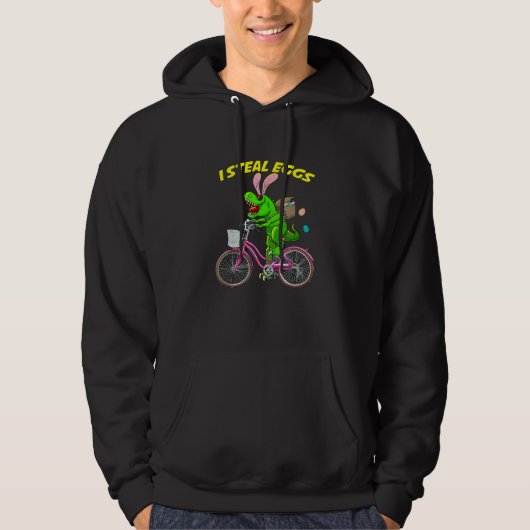 I Steal Eggs Easter Bunny Dinosaur Rex Bicycle Kid Hoodie (Voorkant)