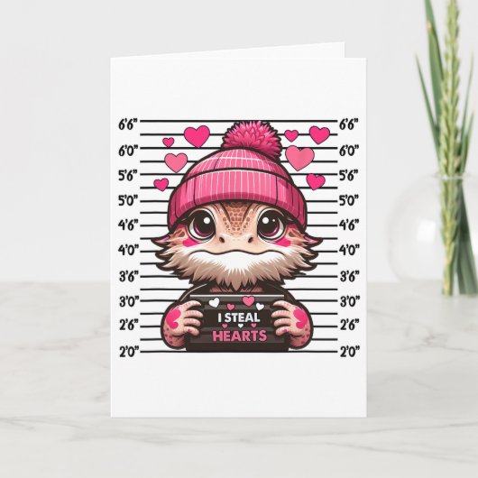 I Steal Heart Cute Bearded Dragon Mugshot Valentin Kaart (Voorkant)