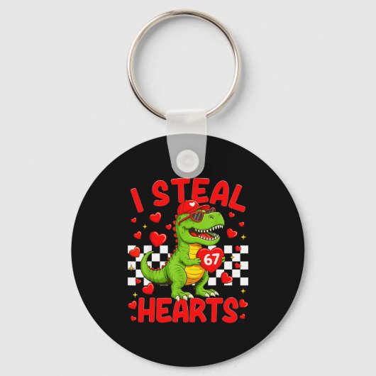 I Steal Hearts 67 Valentine’s Day 67 Dinosaur T-re Sleutelhanger (Voorkant)
