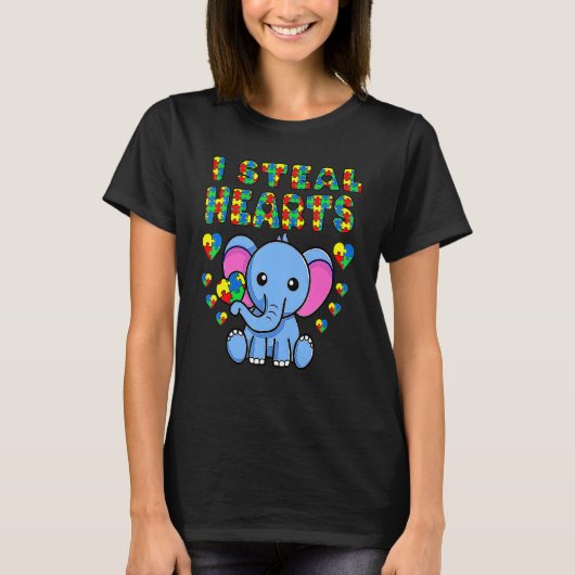 I Steal Hearts Autism Awareness Elephant Puzzle Pi T-shirt (Voorkant)