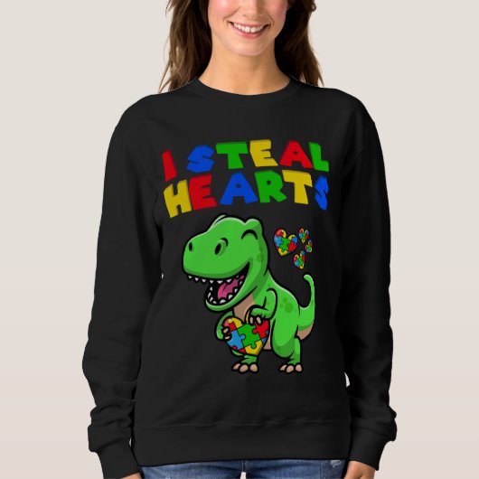 I Steal Hearts Autisme Awareness Puzzle Rex Dinosa Trui (Voorkant)