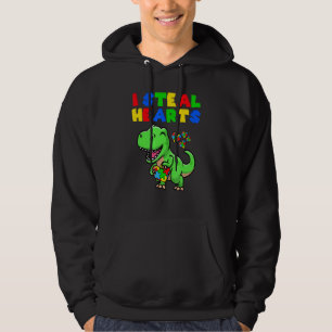 I Steal Hearts Autisme Awareness Puzzle T Rex Dino Hoodie