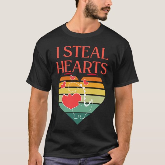 I Steal Hearts Cute Dino Valentines Day T-shirt (Voorkant)