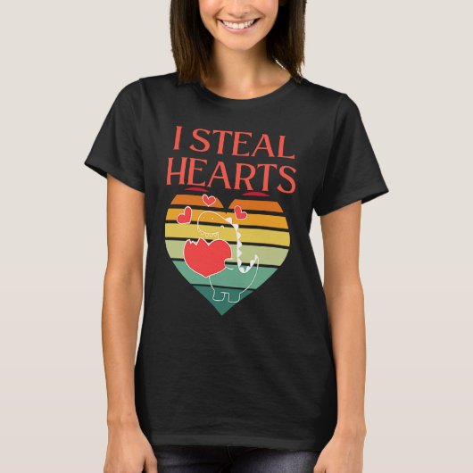 I Steal Hearts Cute Dino Valentines Day T-shirt (Voorkant)