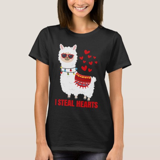I Steal Hearts cute Llama Valentines Day T-shirt (Voorkant)