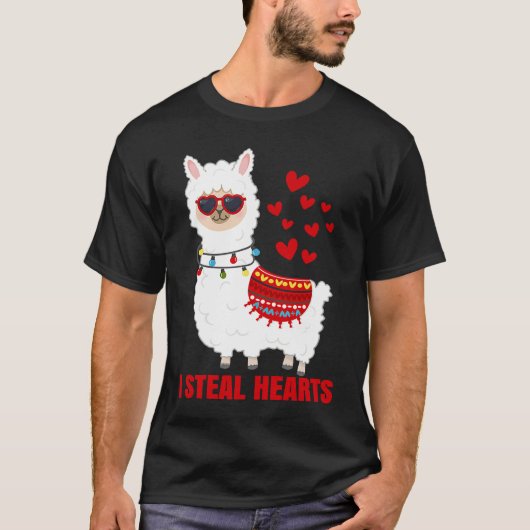I Steal Hearts cute Llama Valentines Day T-shirt (Voorkant)