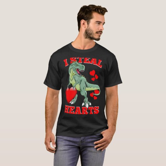 I Steal Hearts Cute Valentijns Dinosaur Rex T-shirt (Voorkant volledig)