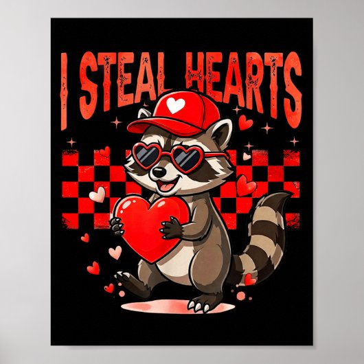 I Steal Hearts Design Raccoon Valentine Day Retro Poster (Voorkant)